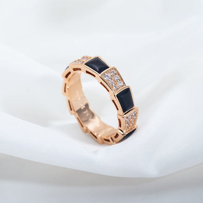 [Elitejewels]SERPENTI RING PINK GOLD BLACK MOP DIAMOND PAVED 4MM