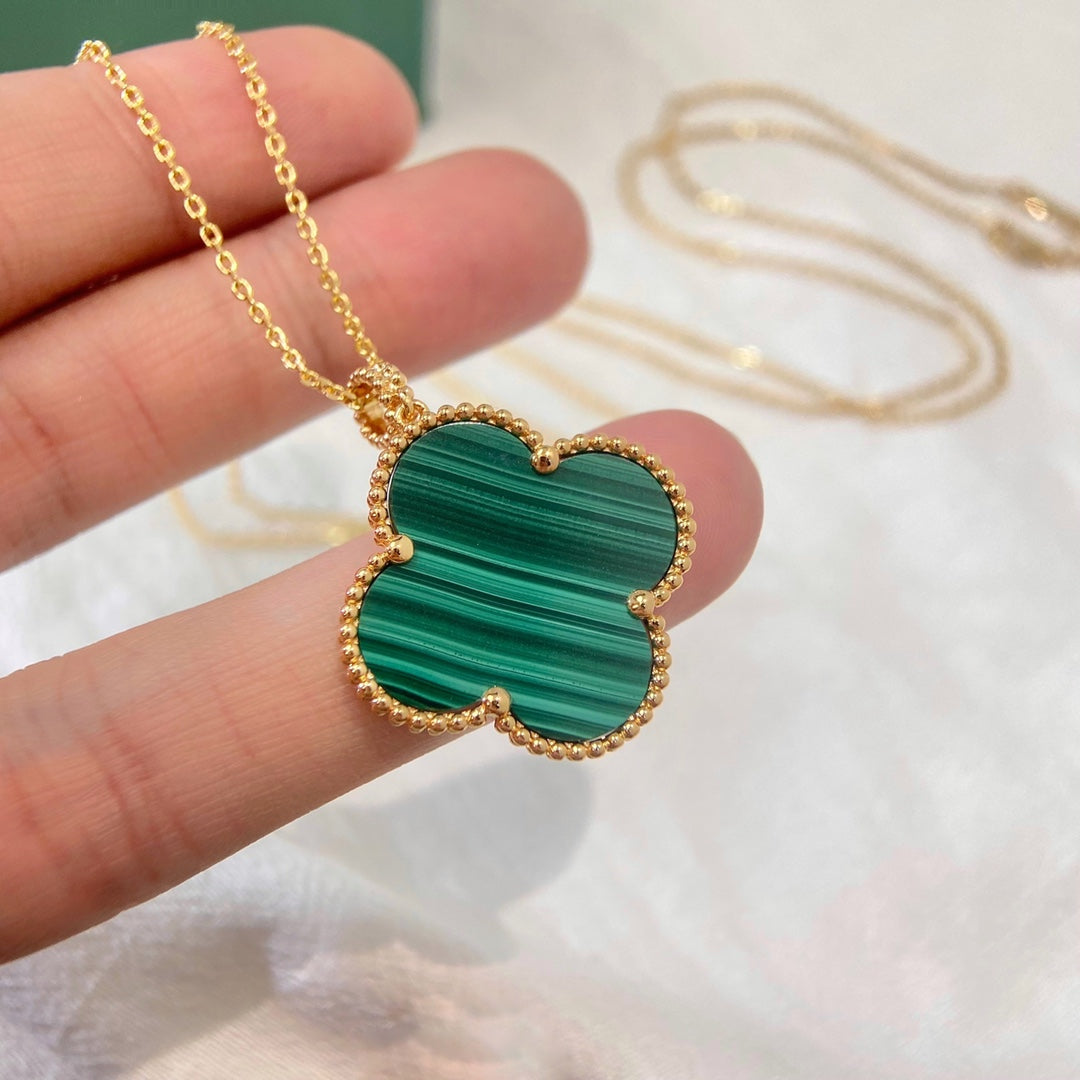 [Elitejewels]CLOVER 25MM MALACHITE GOLD NECKLACE