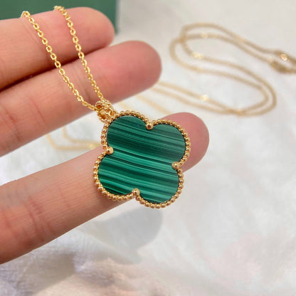 [Elitejewels]CLOVER 25MM MALACHITE GOLD NECKLACE