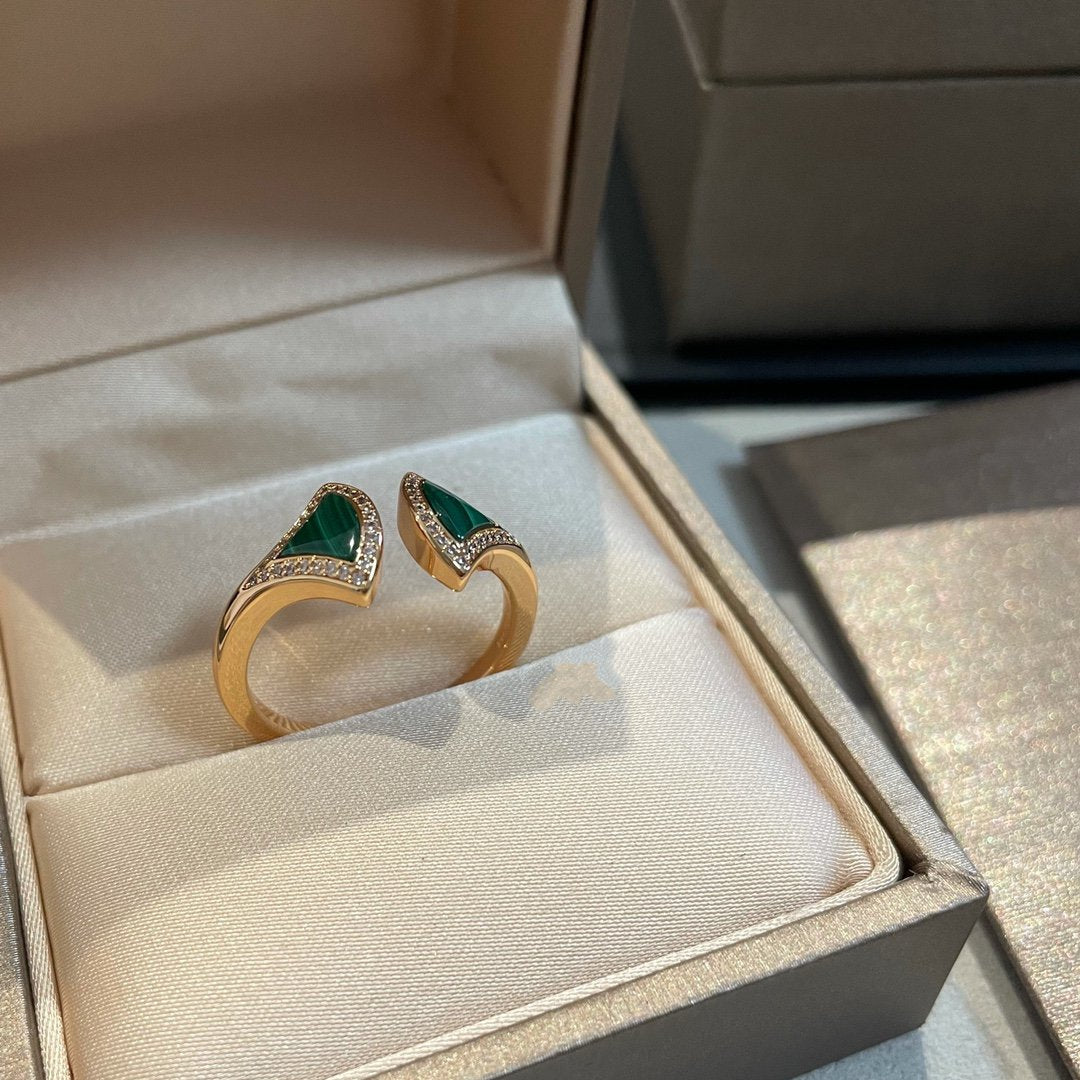 [Elitejewels]DREAM MALACHITE DIAMOND OPEN RING