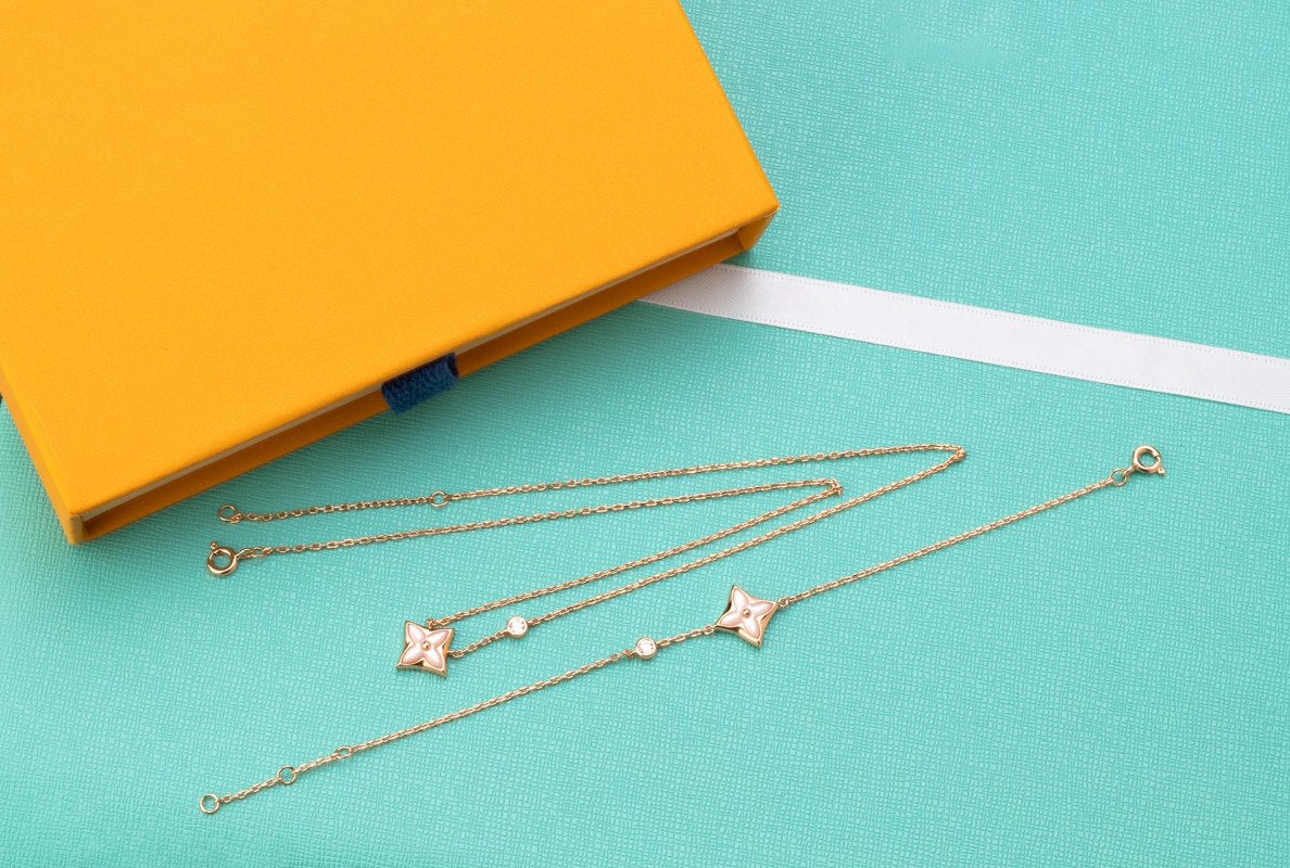 [Elitejewels]LV STAR PINK MOP 1 DIAMOND PINK GOLD NECKLACE