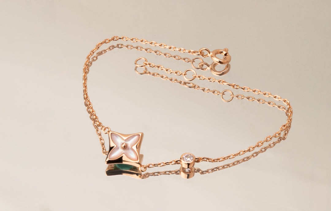 [Elitejewels]LV STAR PINK MOP 1 DIAMOND PINK GOLD NECKLACE