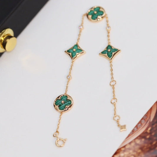 [Elitejewels]LV STAR AND SUN 4 MOTIF PINK GOLD MALACHITE BRACELET