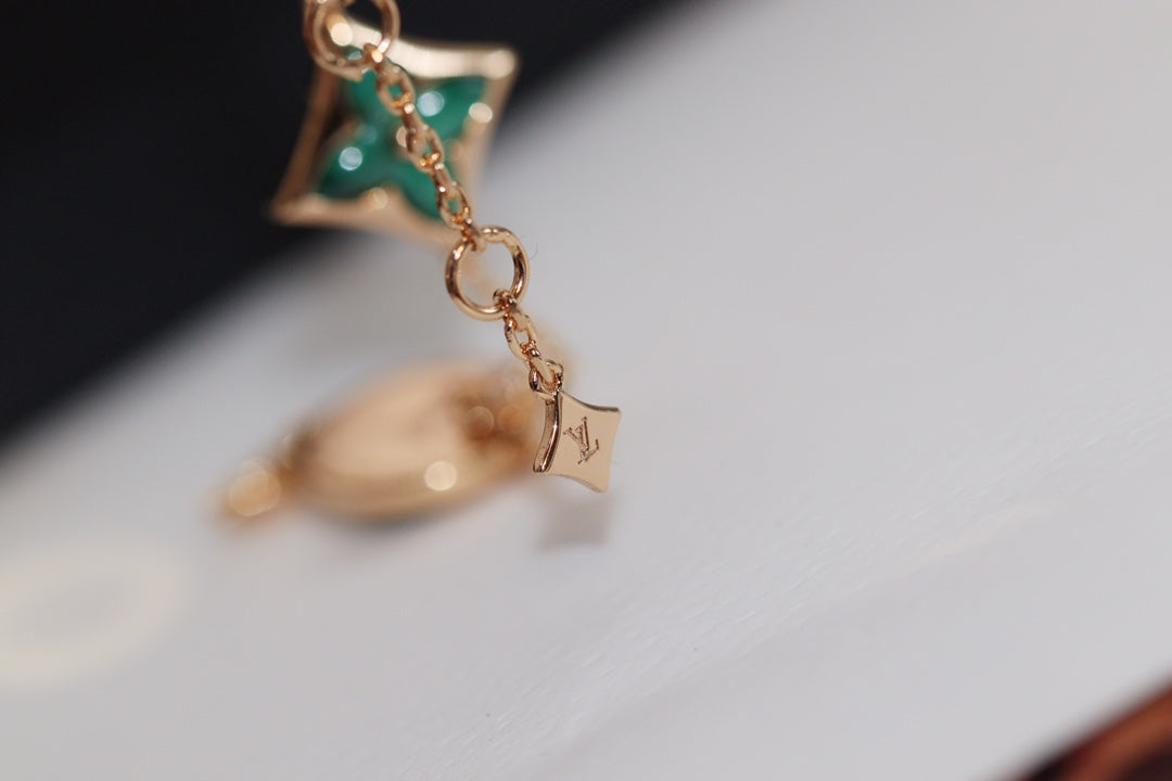 [Elitejewels]LV STAR AND SUN 4 MOTIF PINK GOLD MALACHITE BRACELET