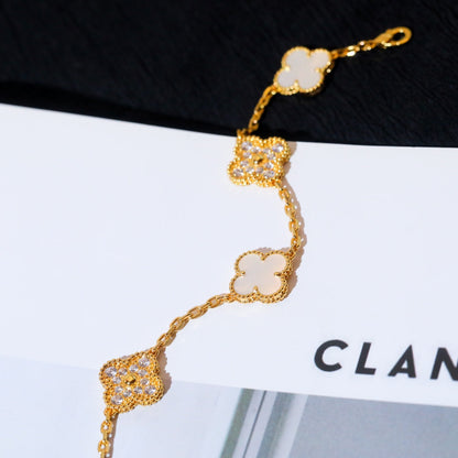 [Elitejewels]CLOVER BRACELET 5 MOTIF WHITE MOP DIAMOND