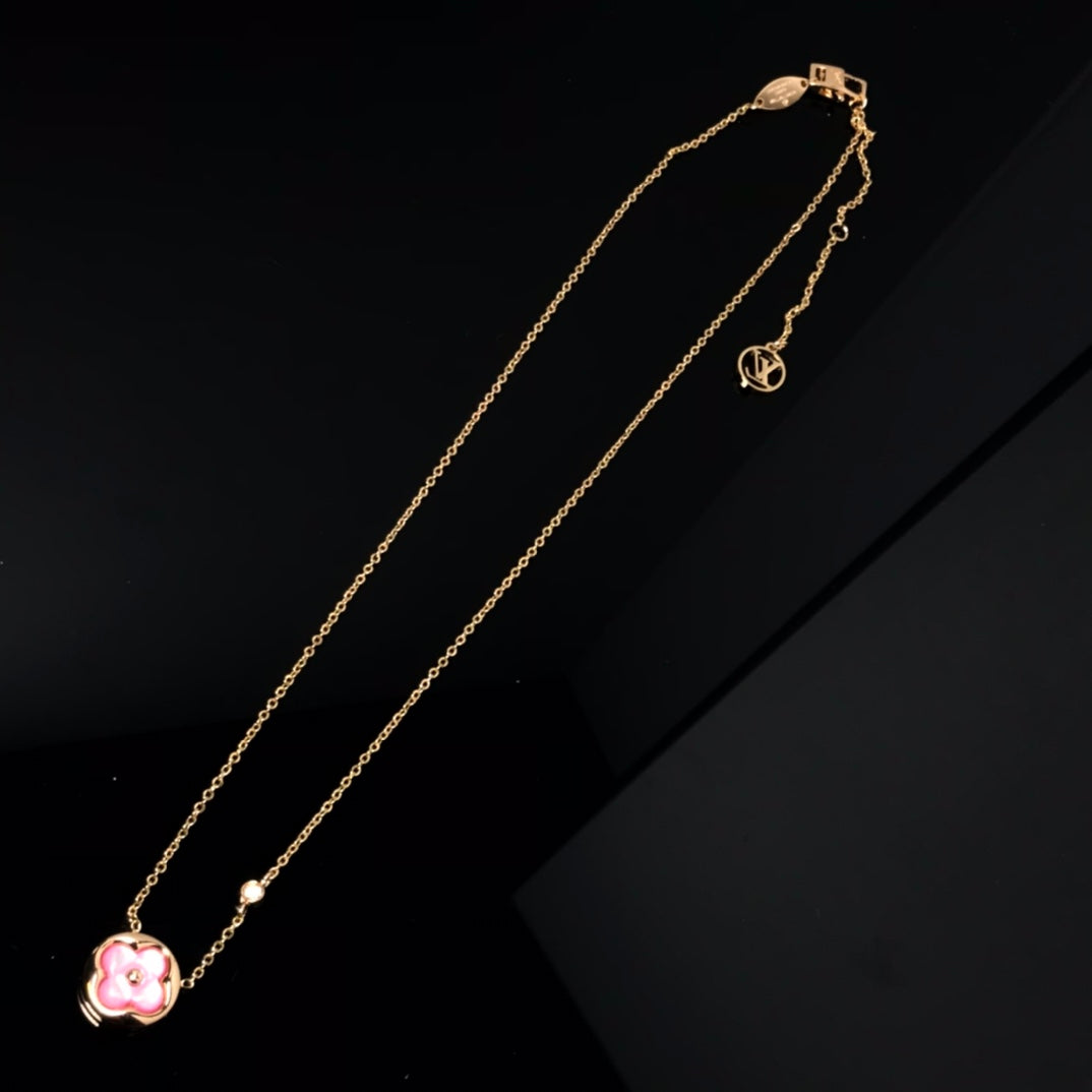 [Elitejewels]LV COLOR BLOSSOM PINK MOP SUN GOLD NECKLACE
