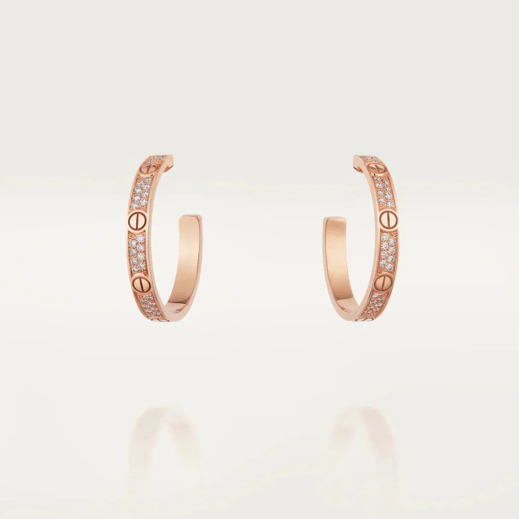 [Elitejewels]LOVE DIAMOND PINK GOLD HOOP EARRINGS