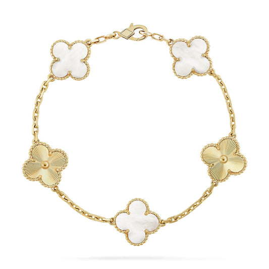 [Elitejewels]CLOVER 5 MOTIF WHITE MOP LASER BRACELET