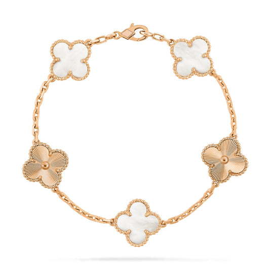 [Elitejewels]CLOVER BRACELET 5 MOTIF WHITE MOP PINK GOLD