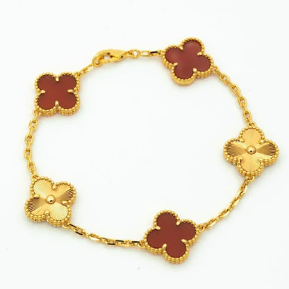 [Elitejewels]CLOVER  5 MOTIFS CARNELIAN GOLD BRACELET