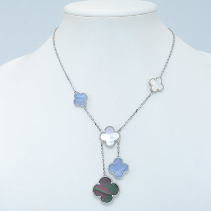 [Elitejewels]CLOVER MOP CHALCEDONY NECKLACE SILVER 6 MOTIF