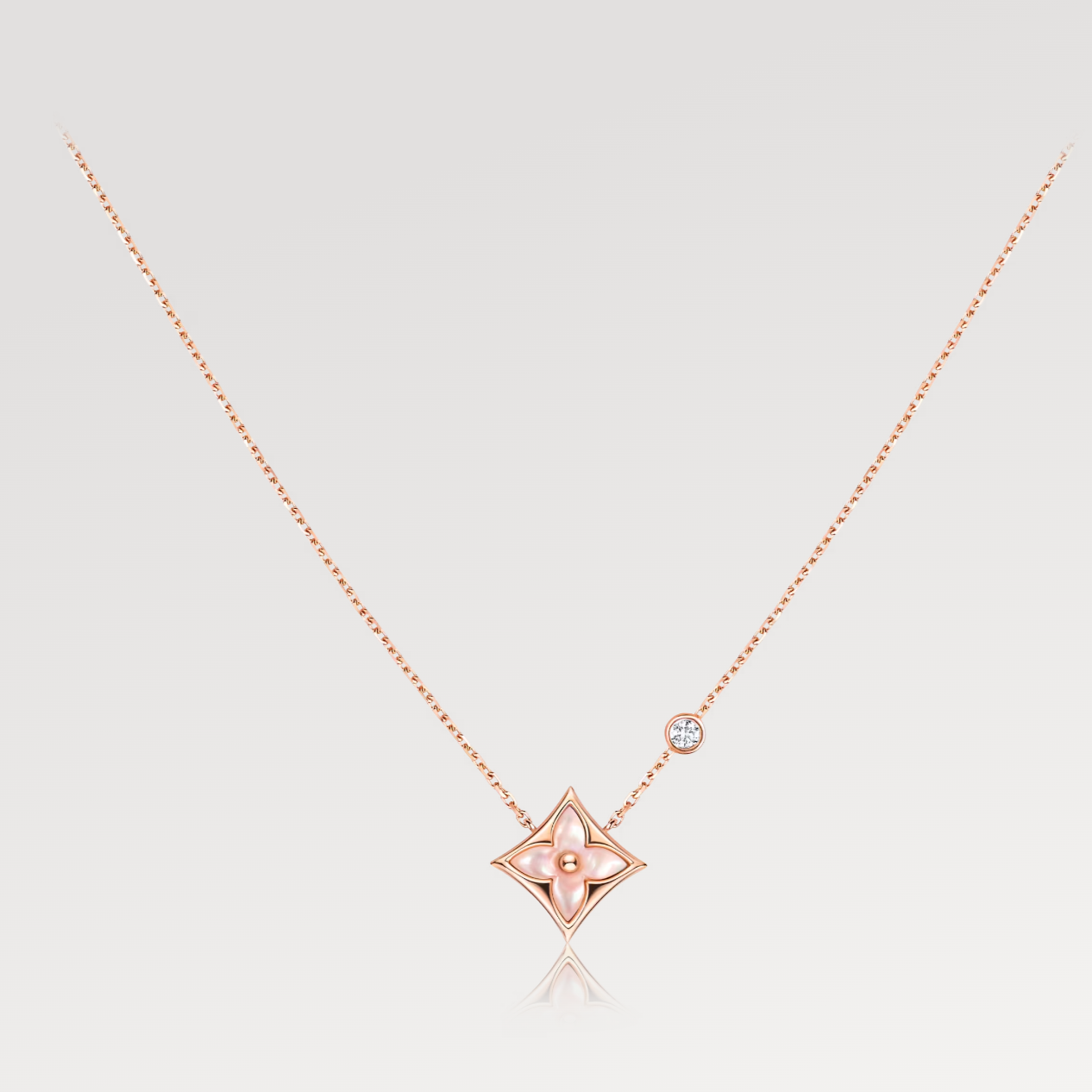 [Elitejewels]LV STAR PINK MOP 1 DIAMOND PINK GOLD NECKLACE