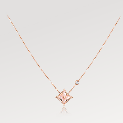 [Elitejewels]LV STAR PINK MOP 1 DIAMOND PINK GOLD NECKLACE