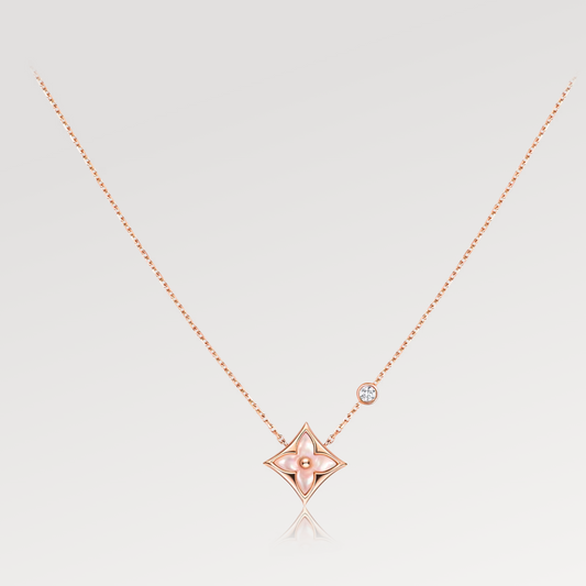 [Elitejewels]LV STAR PINK MOP 1 DIAMOND PINK GOLD NECKLACE