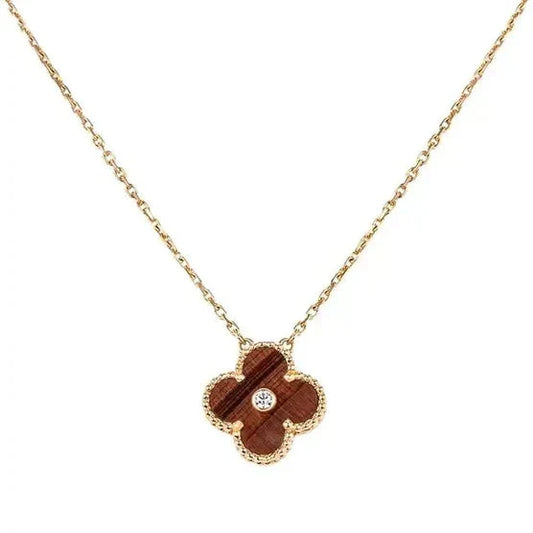 [Elitejewels]CLOVER 15MM DIAMOND AND YELLOW TIGER'S EYE AGATE NECKLACE