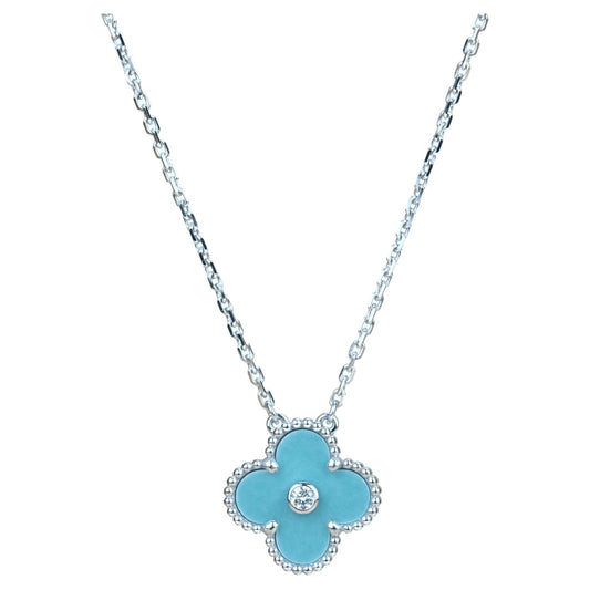 [Elitejewels]CLOVER 15MM DIAMOND SVRES PORCELAIN  NECKLACE SILVER