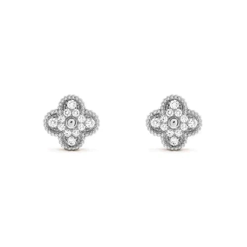 [Elitejewels]CLOVER 1 MOTIFS DIAMOND STUD EARRINGS SILVER