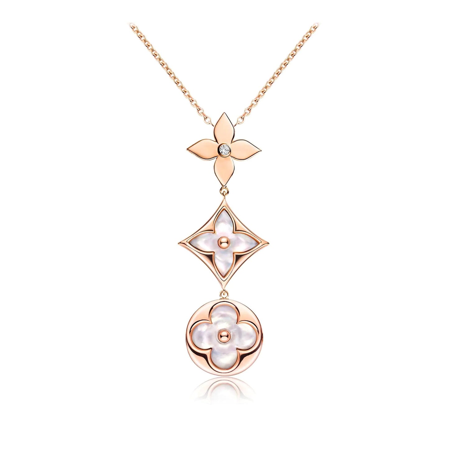 [Elitejewels]COLOR BLOSSOM LARIAT NECKLACE PINK GOLD WHITE MOTHER PEARL AND DIAMOND