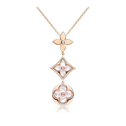 [Elitejewels]COLOR BLOSSOM LARIAT NECKLACE PINK GOLD WHITE MOTHER PEARL AND DIAMOND