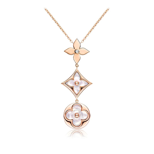 [Elitejewels]COLOR BLOSSOM LARIAT NECKLACE PINK GOLD WHITE MOTHER PEARL AND DIAMOND