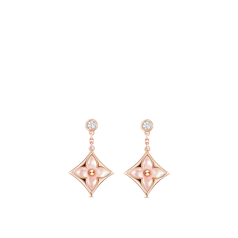 [Elitejewels]DOUBLE STAR PINK GOLD MOP DROP EARRINGS