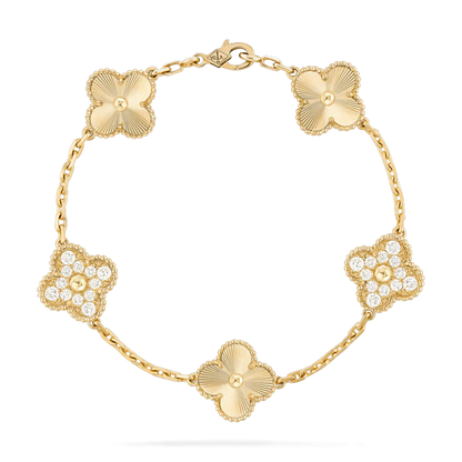 [Elitejewels]CLOVER BRACELET 5 MOTIFS GOLD DIAMOND