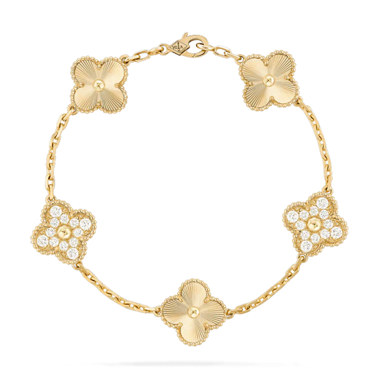 [Elitejewels]CLOVER BRACELET 5 MOTIFS GOLD DIAMOND