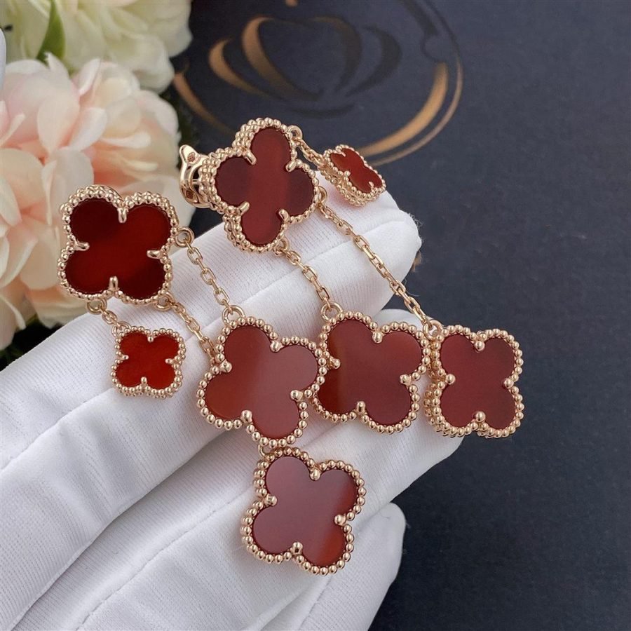 [Elitejewels]CLOVER EARRINGS CARNELIAN 4 MOTIFS PINK GOLD