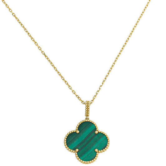 [Elitejewels]CLOVER 25MM MALACHITE GOLD NECKLACE
