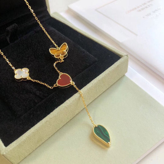 [Elitejewels]LUCKY SPRING 4 MOTIFS ROSE GOLD NECKLACE